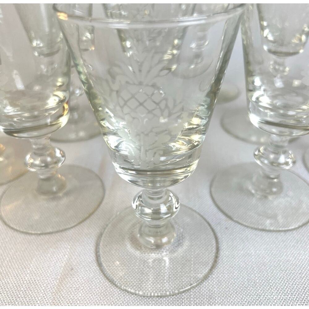 Vintage Pfaltzgraff "Heritage White" Stemware Etched Pineapple10 Glasses 4 OZ